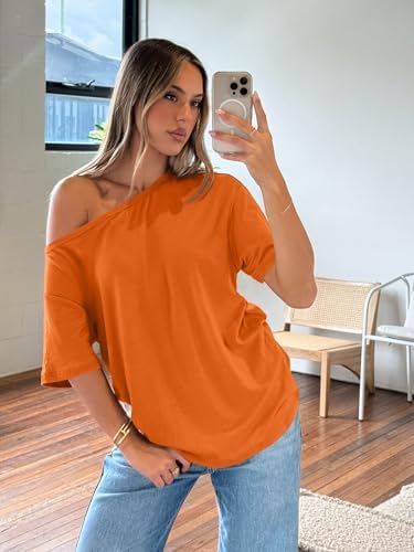 Trendy Queen Womens Off The Shoulder Tops Oversized T-Shirts Short Sleeve Tees Summer 2025 Casual Spring Fashion Clothes