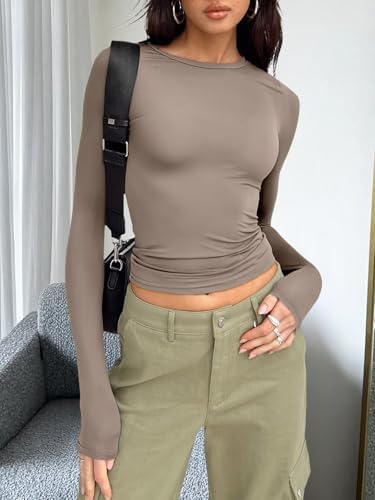 Trendy Queen Womens Long Sleeve T Shirts Fall Fashion 2025 Basic Crop Tops Going Out Outfits Y2k Clothes