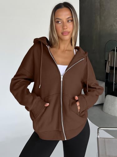 Trendy Queen Womens Zip Up Hoodies Oversized Sweatshirts Fall School Fashion Outfits Casual Jackets 2025 Winter Clothes