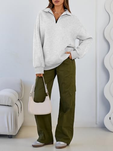 Trendy Queen Womens Oversized Sweatshirts Fall Sweaters Fashion Hoodies Half Zip Pullover Long Sleeve Shirts Clothes