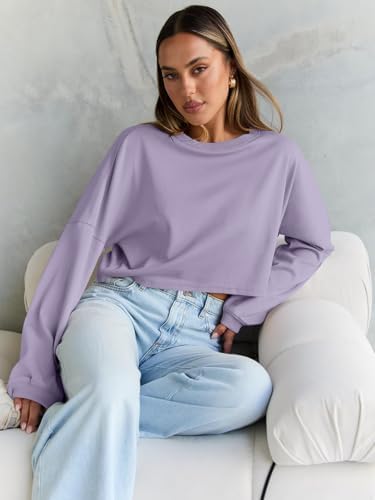 Trendy Queen Cropped Sweatshirts for Women Oversized Crewneck Sweaters Long Sleeve Tops Fall Winter Clothes 2025