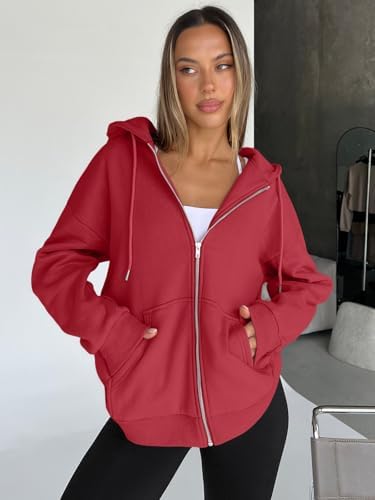 Trendy Queen Womens Zip Up Hoodies Oversized Sweatshirts Fall School Fashion Outfits Casual Jackets 2025 Winter Clothes