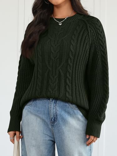 Trendy Queen Women's Oversized Cable Knit Crewneck Fall Pullover Sweaters