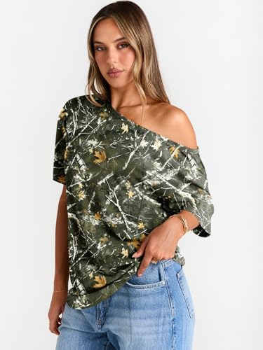 Trendy Queen Womens Off The Shoulder Tops Oversized T-Shirts Short Sleeve Tees Summer 2025 Casual Spring Fashion Clothes
