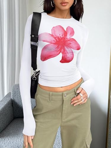Trendy Queen Womens Long Sleeve T Shirts Fall Fashion 2025 Basic Crop Tops Going Out Outfits Y2k Clothes