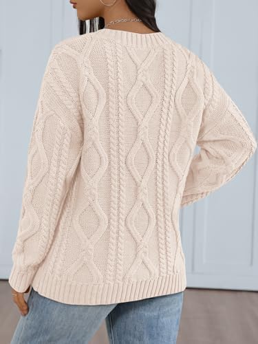 Trendy Queen Oversized Cable Knit Sweaters for Women 2025 Cozy Pullover Knit Fall Outfits V Neck Cute Winter Clothing