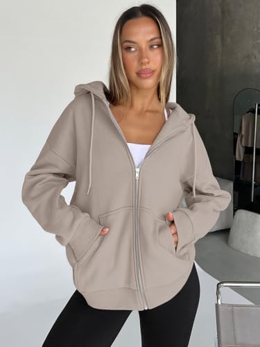 Trendy Queen Womens Zip Up Hoodies Oversized Sweatshirts Fall School Fashion Outfits Casual Jackets 2025 Winter Clothes
