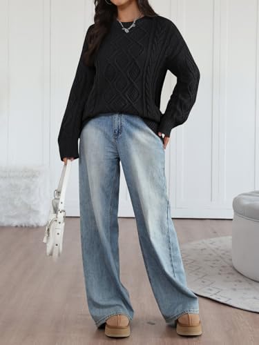 Trendy Queen Women's Oversized Cable Knit Crewneck Sweaters Cozy Winter Clothes