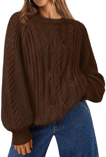 Trendy Queen Women's Oversized Cable Knit Crewneck Fall Pullover Sweaters