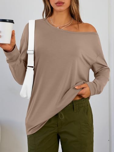 Trendy Queen Womens Off The Shoulder Tops Oversized Tshirts Long Sleeve 2025 Casual Basic Tees