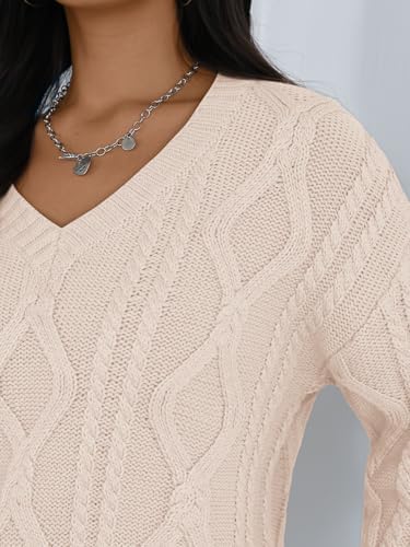 Trendy Queen Oversized Cable Knit Sweaters for Women 2025 Cozy Pullover Knit Fall Outfits V Neck Cute Winter Clothing