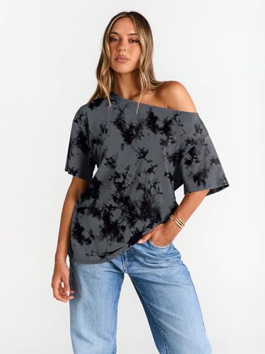 Trendy Queen Womens Off The Shoulder Tops Oversized T-Shirts Short Sleeve Tees Summer 2025 Casual Spring Fashion Clothes