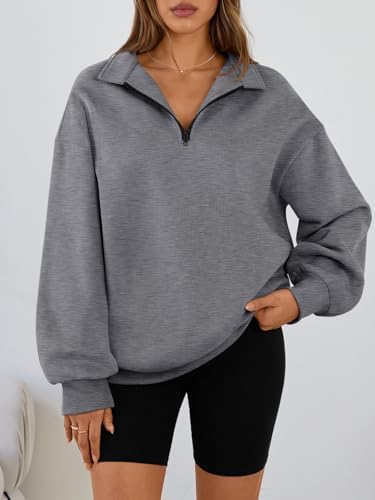 Trendy Queen Womens Oversized Sweatshirts Fall Sweaters Fashion Hoodies Half Zip Pullover Long Sleeve Shirts Clothes