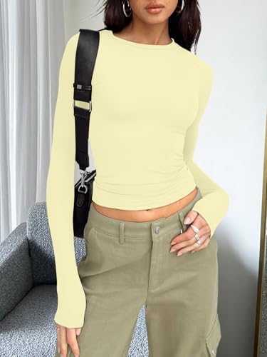 Trendy Queen Womens Long Sleeve T Shirts Fall Fashion 2025 Basic Crop Tops Going Out Outfits Y2k Clothes