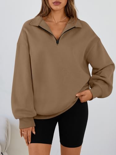 Trendy Queen Womens Oversized Sweatshirts Fall Sweaters Fashion Hoodies Half Zip Pullover Long Sleeve Shirts Clothes