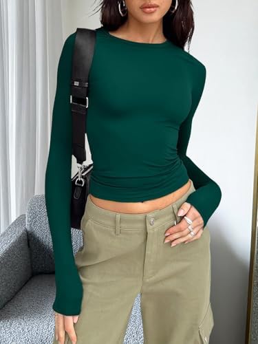 Trendy Queen Womens Long Sleeve T Shirts Fall Fashion 2025 Basic Crop Tops Going Out Outfits Y2k Clothes