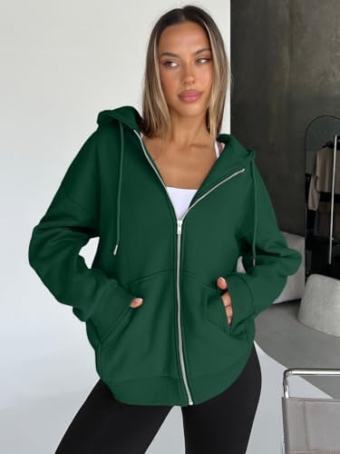 Trendy Queen Womens Zip Up Hoodies Oversized Sweatshirts Fall School Fashion Outfits Casual Jackets 2025 Winter Clothes