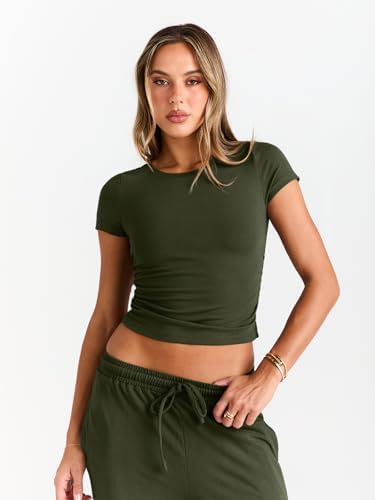 Trendy Queen 2 Piece Matching Summer Sweatsuit Lounge Set Womens Wide Leg Pants Side Ruching Crop Top Sets