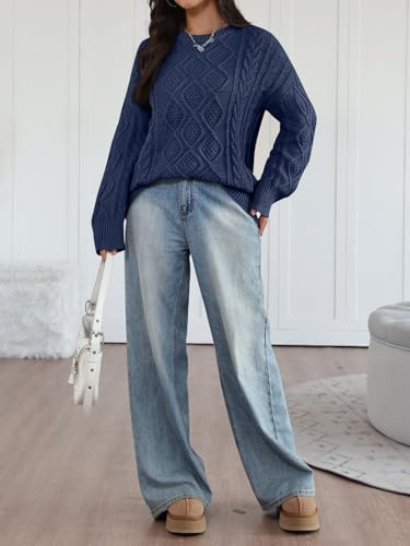 Trendy Queen Women's Oversized Cable Knit Crewneck Sweaters Cozy Winter Clothes