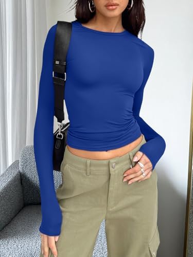 Trendy Queen Womens Long Sleeve T Shirts Fall Fashion 2025 Basic Crop Tops Going Out Outfits Y2k Clothes