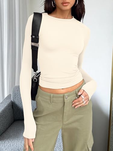 Trendy Queen Womens Long Sleeve T Shirts Fall Fashion 2025 Basic Crop Tops Going Out Outfits Y2k Clothes