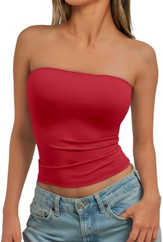 Trendy Queen Womens Strapless Tube Tops Basic Backless Sleeveless Bandeau Going Out Crop Tops Cute 2025 Summer Clothes