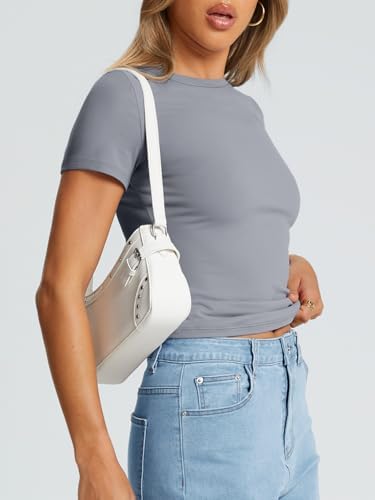 Trendy Queen Womens Basic T Shirts Summer Tops 2025 Crop Short Sleeve Slim Fit Tee Cute Gym Workout Clothes