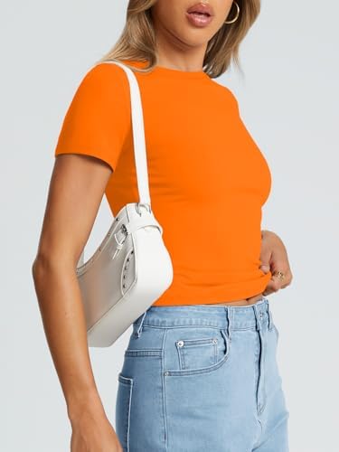 Trendy Queen Womens Basic T Shirts Summer Tops 2025 Crop Short Sleeve Slim Fit Tee Cute Gym Workout Clothes