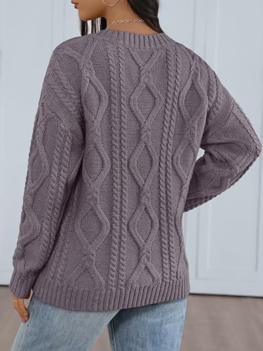 Trendy Queen Oversized Cable Knit Sweaters for Women 2025 Cozy Pullover Knit Fall Outfits V Neck Cute Winter Clothing