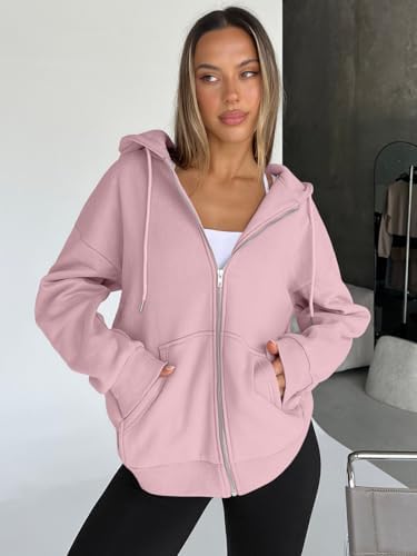 Trendy Queen Womens Zip Up Hoodies Oversized Sweatshirts Fall School Fashion Outfits Casual Jackets 2025 Winter Clothes