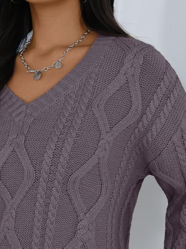 Trendy Queen Oversized Cable Knit Sweaters for Women 2025 Cozy Pullover Knit Fall Outfits V Neck Cute Winter Clothing