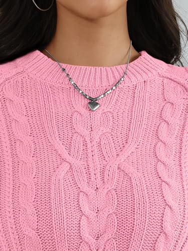 Trendy Queen Women's Oversized Cable Knit Crewneck Fall Pullover Sweaters