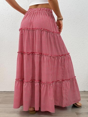 Trendy Queen Long Skirts for Women Boho Maxi Skirt Summer Swing Tiered A-Line Elastic High Waist Dress with Pockets Fashion
