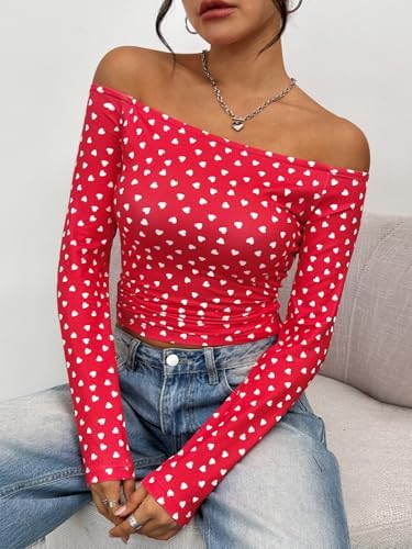 Trendy Queen Womens Long Sleeve Off The Shoulder Tops Going Out Cute Basic Y2K Fall Fashion 2025 Outfits Clothes
