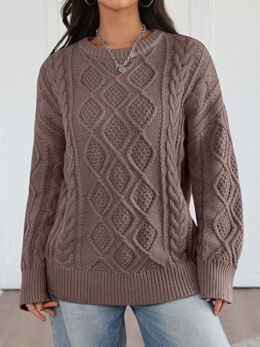 Trendy Queen Women's Oversized Cable Knit Crewneck Sweaters Cozy Winter Clothes