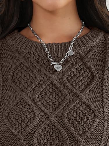 Trendy Queen Women's Oversized Cable Knit Crewneck Sweaters Cozy Winter Clothes