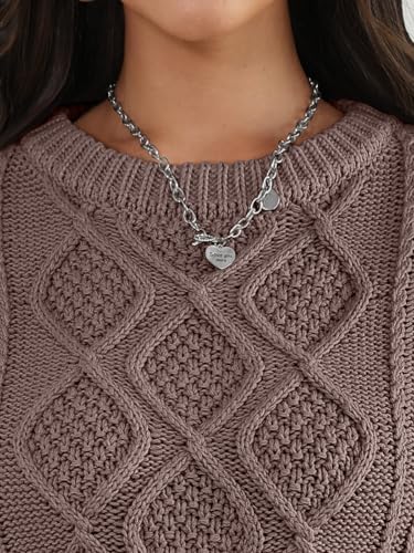 Trendy Queen Women's Oversized Cable Knit Crewneck Sweaters Cozy Winter Clothes