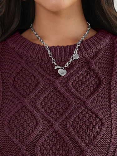 Trendy Queen Women's Oversized Cable Knit Crewneck Sweaters Cozy Winter Clothes