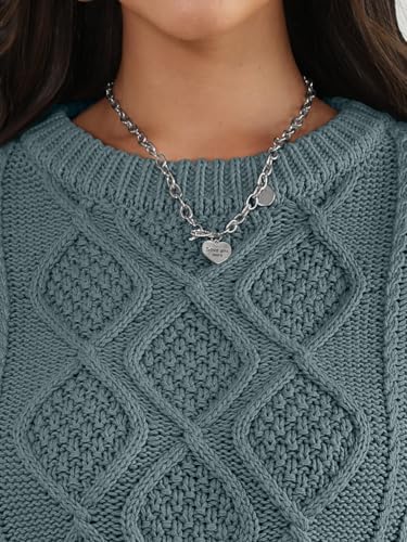 Trendy Queen Women's Oversized Cable Knit Crewneck Sweaters Cozy Winter Clothes