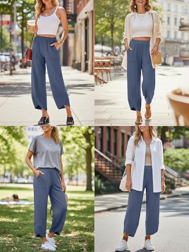 Trendy Queen Women's Wide Leg Pants Boho Summer Capri Palazzo Harem Casual Barrel Sweatpants Baggy Slacks with Pockets