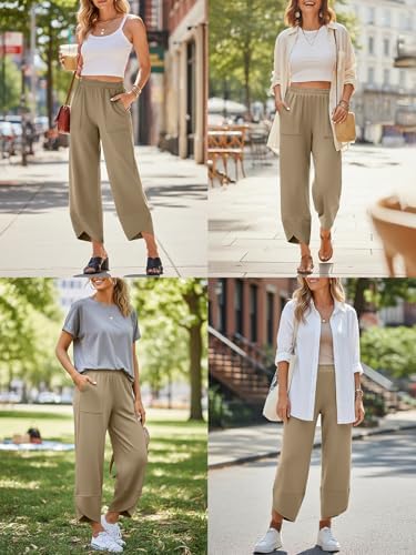 Trendy Queen Women's Wide Leg Pants Boho Summer Capri Palazzo Harem Casual Barrel Sweatpants Baggy Slacks with Pockets