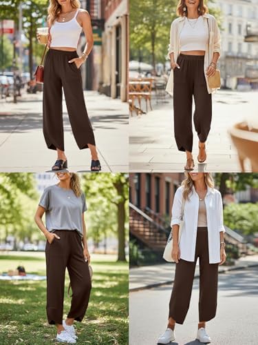 Trendy Queen Women's Wide Leg Pants Boho Summer Capri Palazzo Harem Casual Barrel Sweatpants Baggy Slacks with Pockets