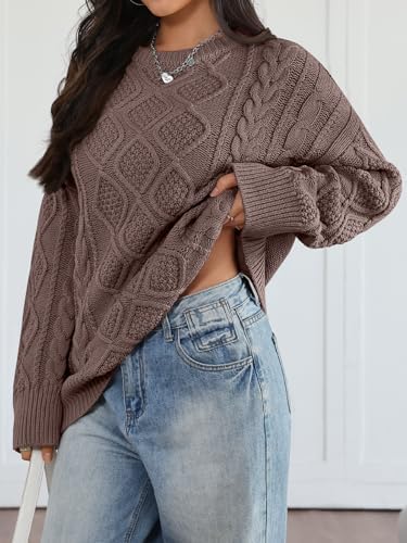 Trendy Queen Women's Oversized Cable Knit Crewneck Sweaters Cozy Winter Clothes