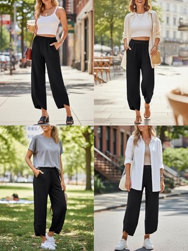 Trendy Queen Women's Wide Leg Pants Boho Summer Capri Palazzo Harem Casual Barrel Sweatpants Baggy Slacks with Pockets