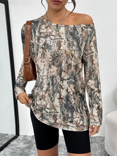 Trendy Queen Womens Off The Shoulder Tops Oversized Tshirts Long Sleeve 2025 Casual Basic Tees