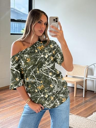 Trendy Queen Womens Off The Shoulder Tops Oversized T-Shirts Short Sleeve Tees Summer 2025 Casual Spring Fashion Clothes