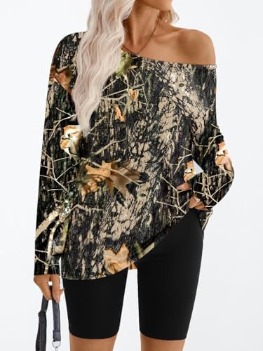 Trendy Queen Womens Off The Shoulder Tops Oversized Tshirts Long Sleeve 2025 Casual Basic Tees