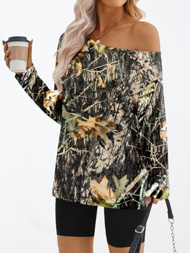 Trendy Queen Womens Off The Shoulder Tops Oversized Tshirts Long Sleeve 2025 Casual Basic Tees