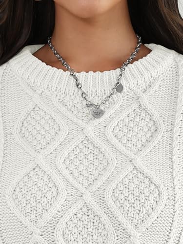 Trendy Queen Women's Oversized Cable Knit Crewneck Sweaters Cozy Winter Clothes