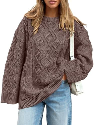 Trendy Queen Women's Oversized Cable Knit Crewneck Sweaters Cozy Winter Clothes
